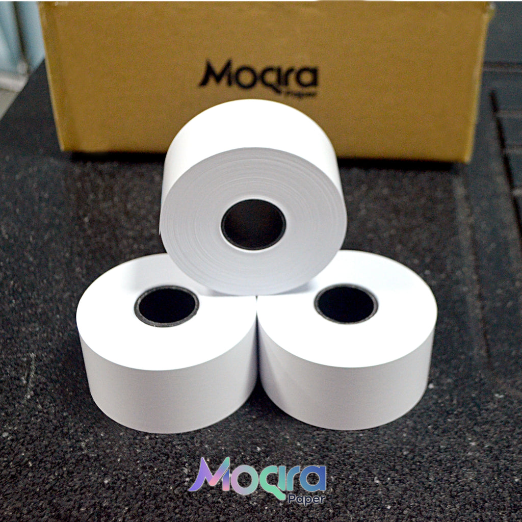 Moqra Sticky Thermal Receipt Paper Rolls (40mm) 1 1/2" x 170'- 12 Rolls Removable Label