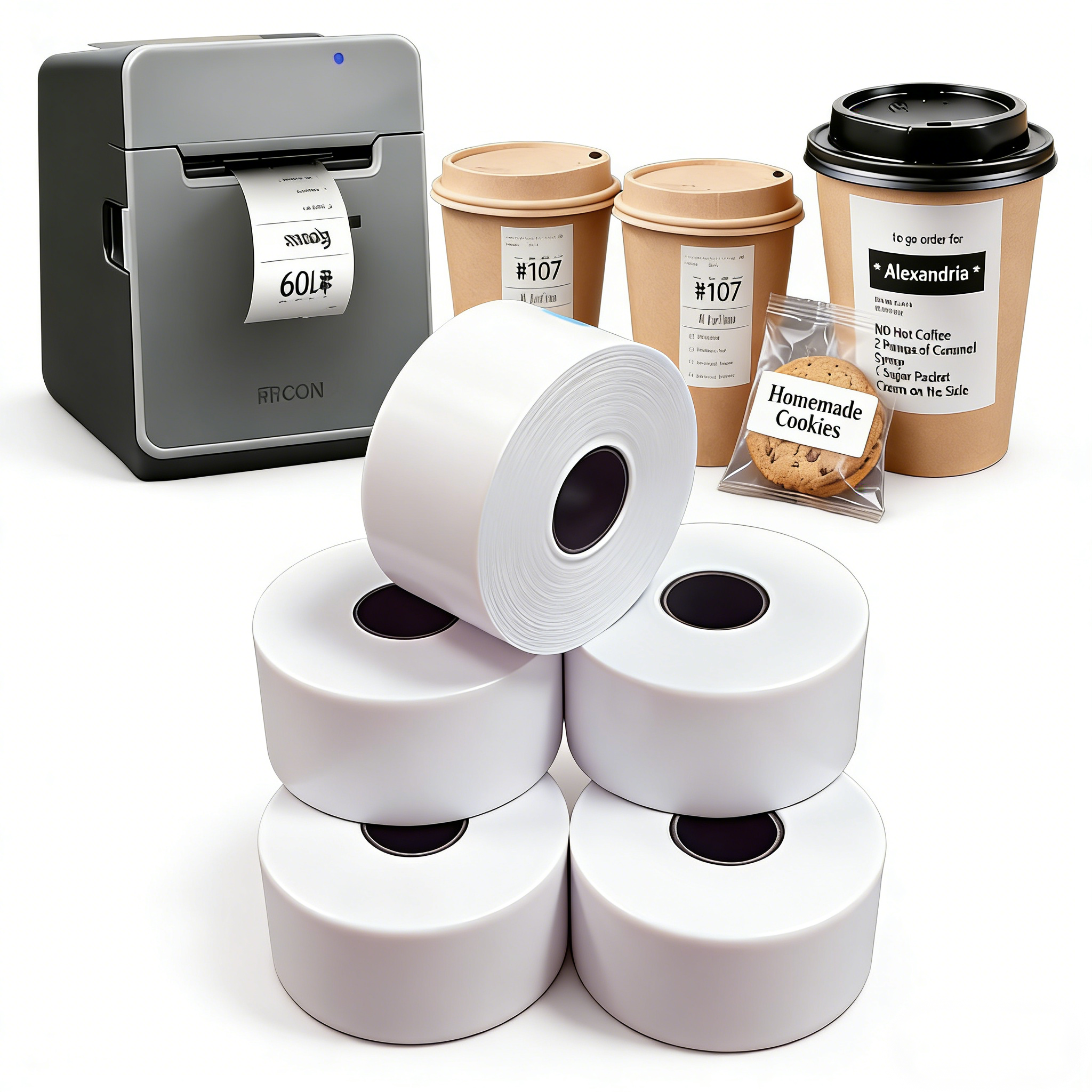 Moqra Sticky Thermal Receipt Paper Rolls (40mm) 1 1/2" x 170'- 12 Rolls Removable Label